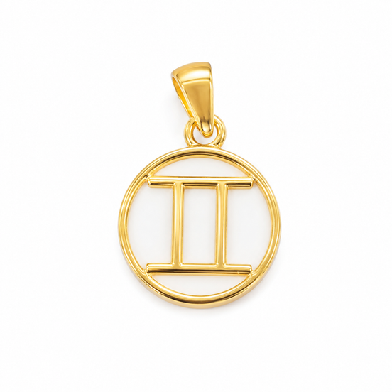 Mother of Pearl and Gold over Sterling Gemini Pendant