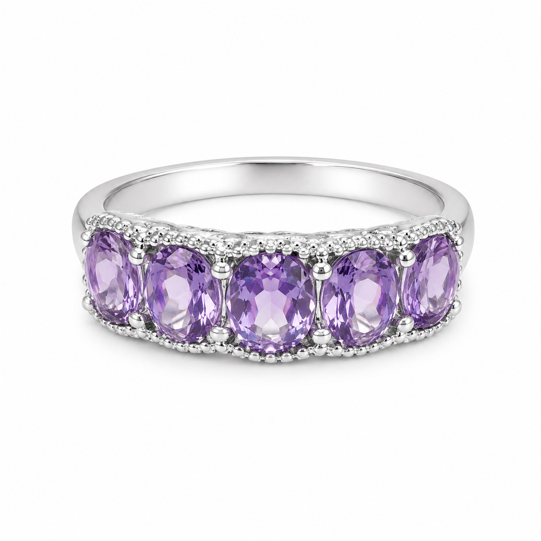 Amethyst and Sterling Intricate Band Ring