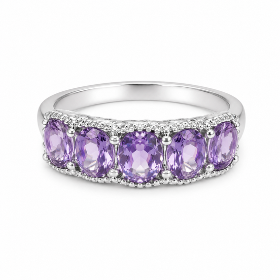 Amethyst and Sterling Intricate Band Ring