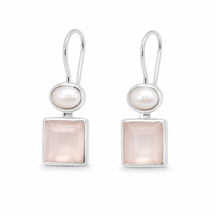 Rose and Quartz and Freshwater Pearl and Sterling Earrings