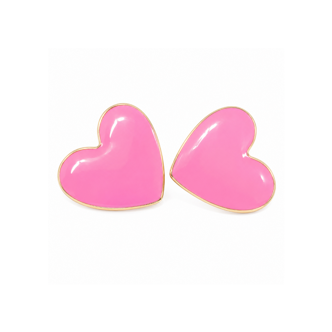 Enameled Gold Plated Pink Heart Post Earrings
