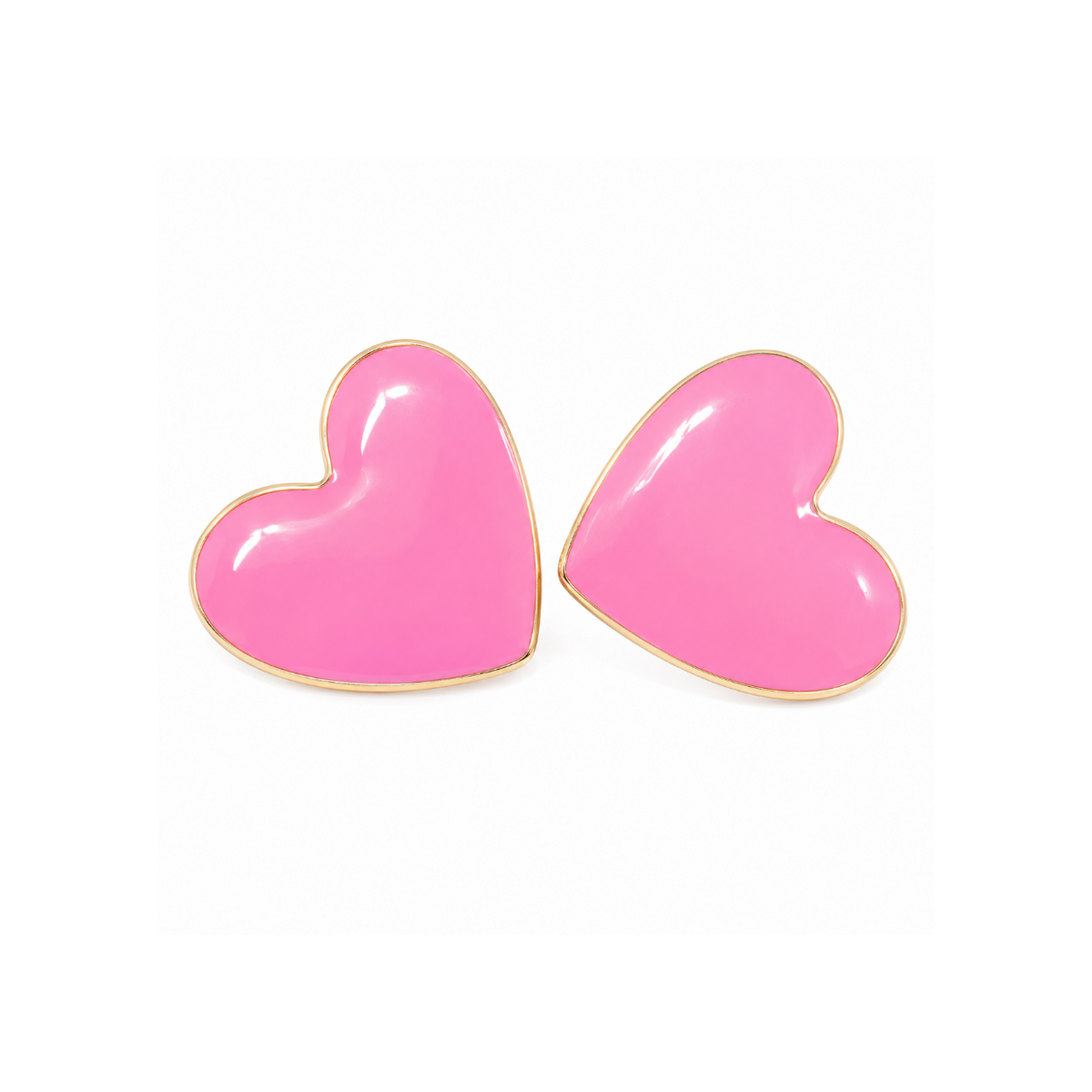 Enameled Gold Plated Pink Heart Post Earrings