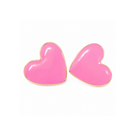 Enameled Gold Plated Pink Heart Post Earrings