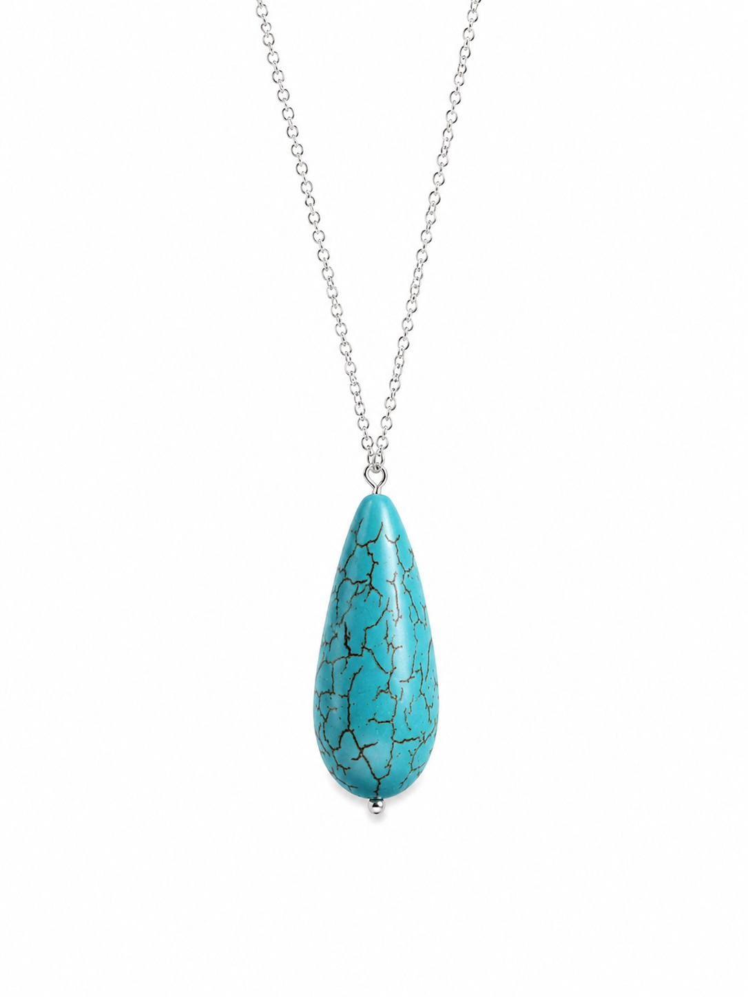 Turquoise and Sterling Teardrop Necklace with 18-Inch Chain