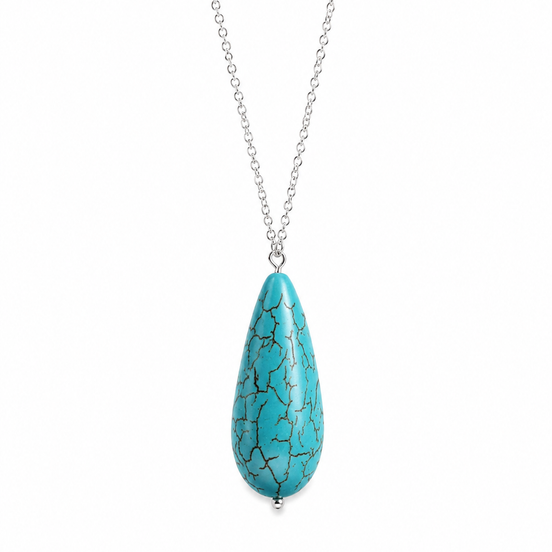 Turquoise and Sterling Teardrop Necklace with 18-Inch Chain