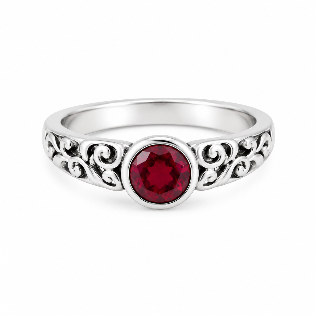 Ruby and Antiqued Sterling Band Ring