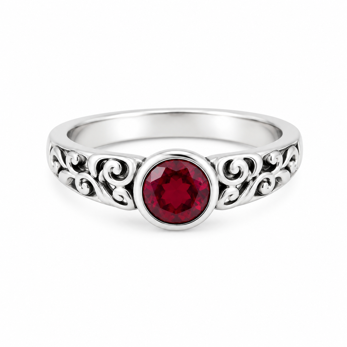Ruby and Antiqued Sterling Band Ring
