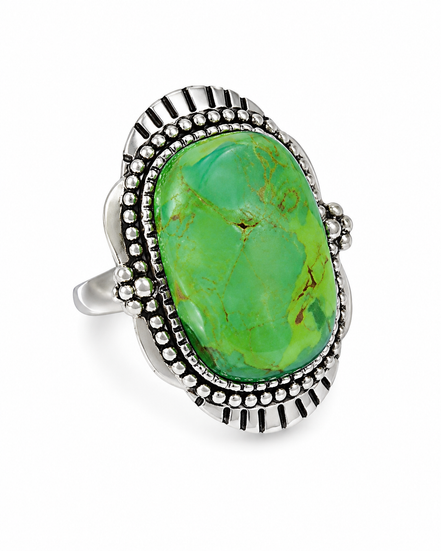 10K Green Turquoise and Antiqued Sterling Ring