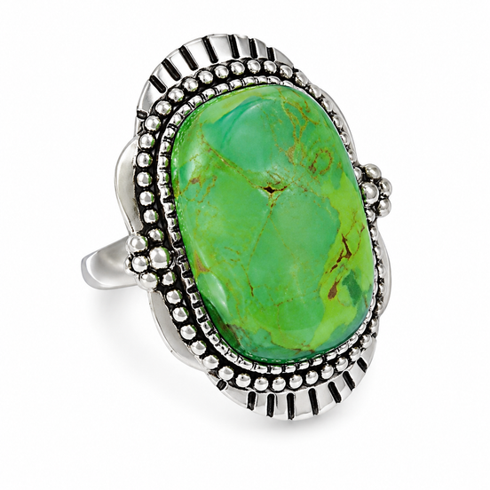 10K Green Turquoise and Antiqued Sterling Ring