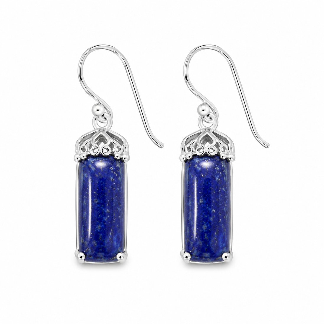 Lapis and Antiqued Sterling Filigree Column Earrings