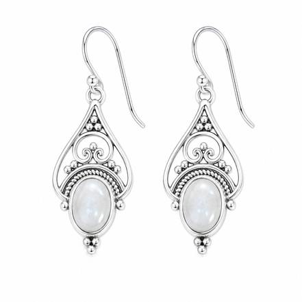 Rainbow Moonstone and Antiqued Sterling Earrings