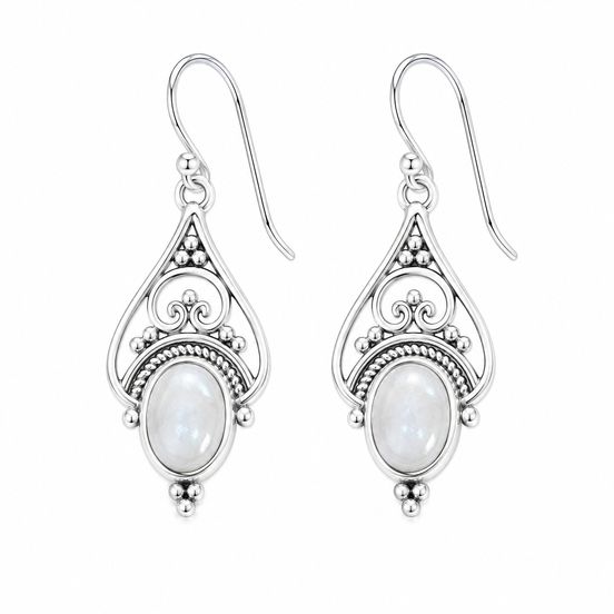 Rainbow Moonstone and Antiqued Sterling Earrings
