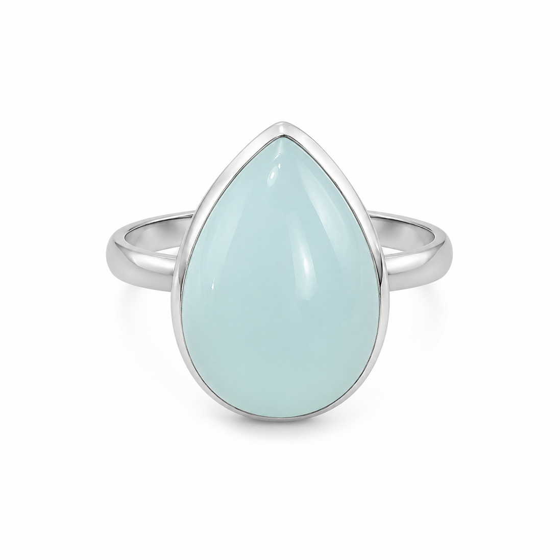 Cabochon Aqua Chalcedony and Sterling Ring