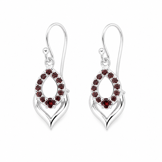 Garnet and Silver Open Teardrop Earrings