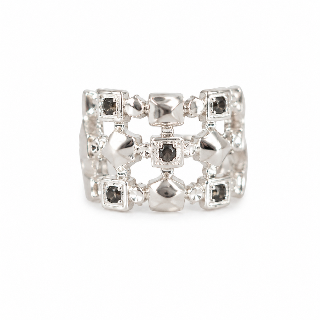 Black Spinel Geometric Band Ring