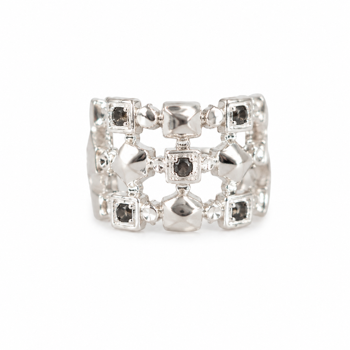 Black Spinel Geometric Band Ring