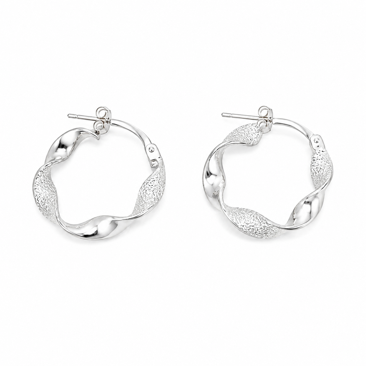 Matte and Shiny Coiled Sterling Hoop Earrings