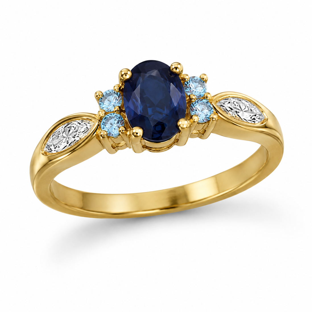 Sapphire Topaz and Gold over Sterling Ring