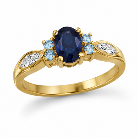 Sapphire Topaz and Gold over Sterling Ring