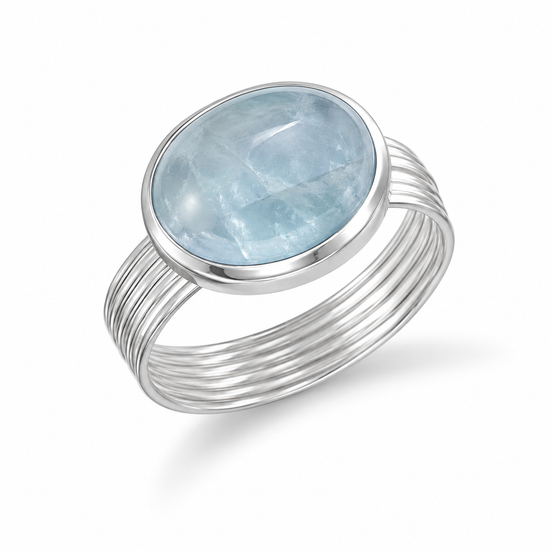 Cabochon Aquamarine and Sterling Ring