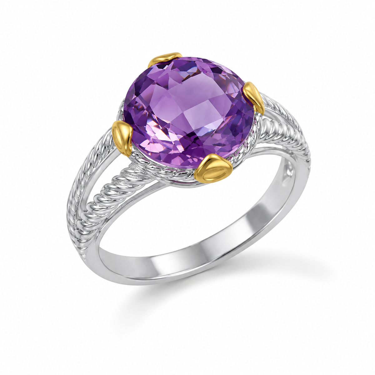 Amethyst and Two-tone Gold over Sterling Ring