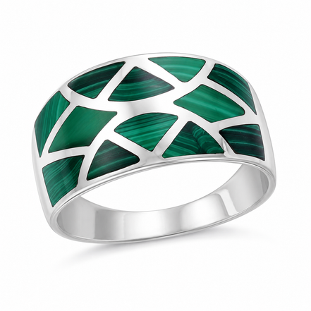 Malachite and Sterling Geometric Inlay Ring