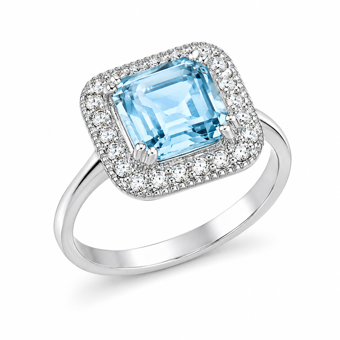 Sky Blue Topaz White Topaz and Sterling Ring