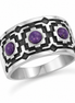 Purple Turquoise and Sterling Wide Band Ring