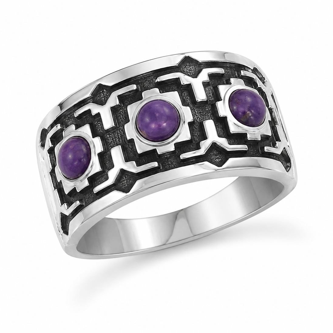 Purple Turquoise and Sterling Wide Band Ring