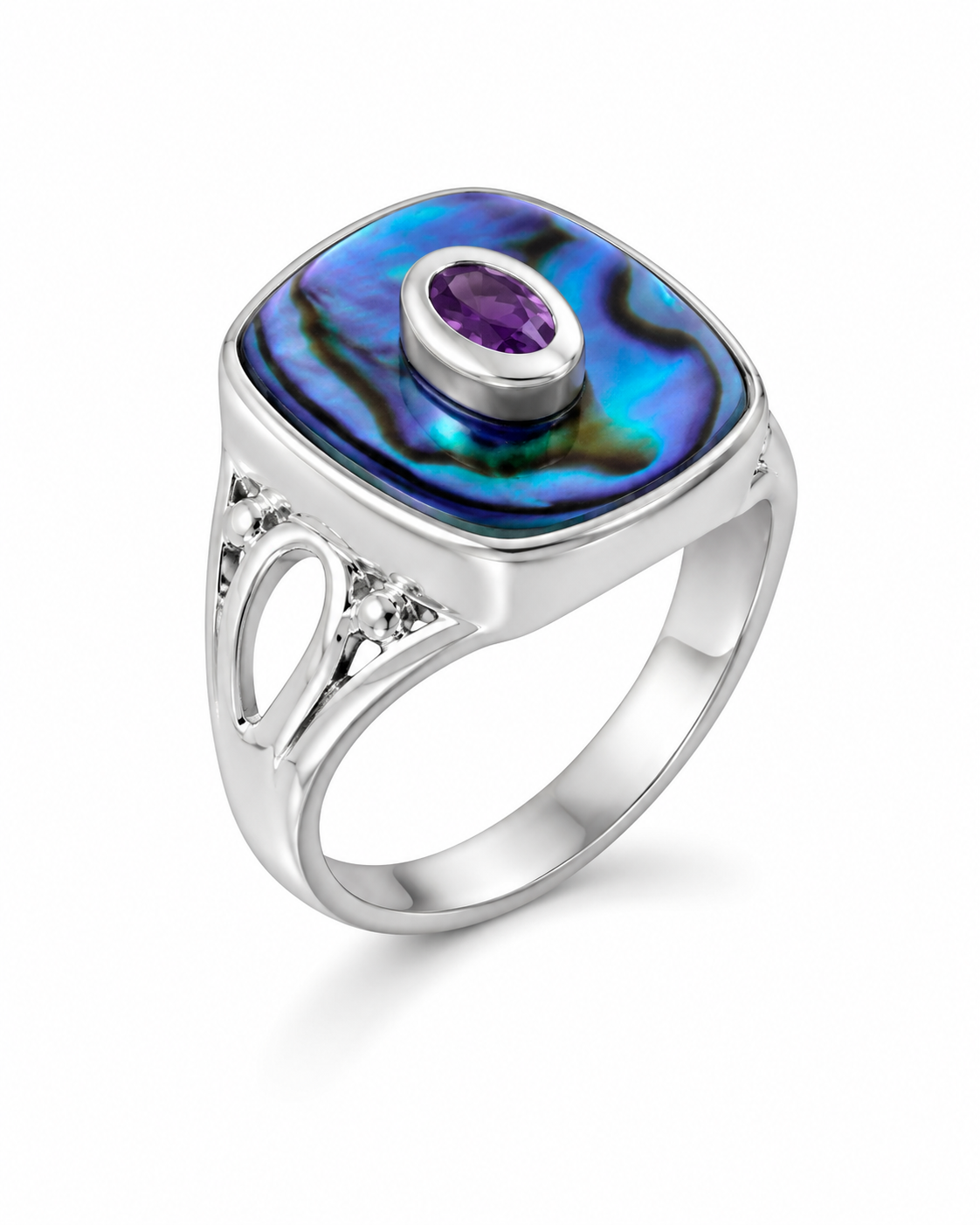 Abalone African Amethyst and Sterling Ring