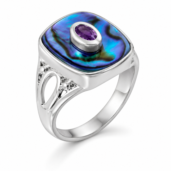 Abalone African Amethyst and Sterling Ring