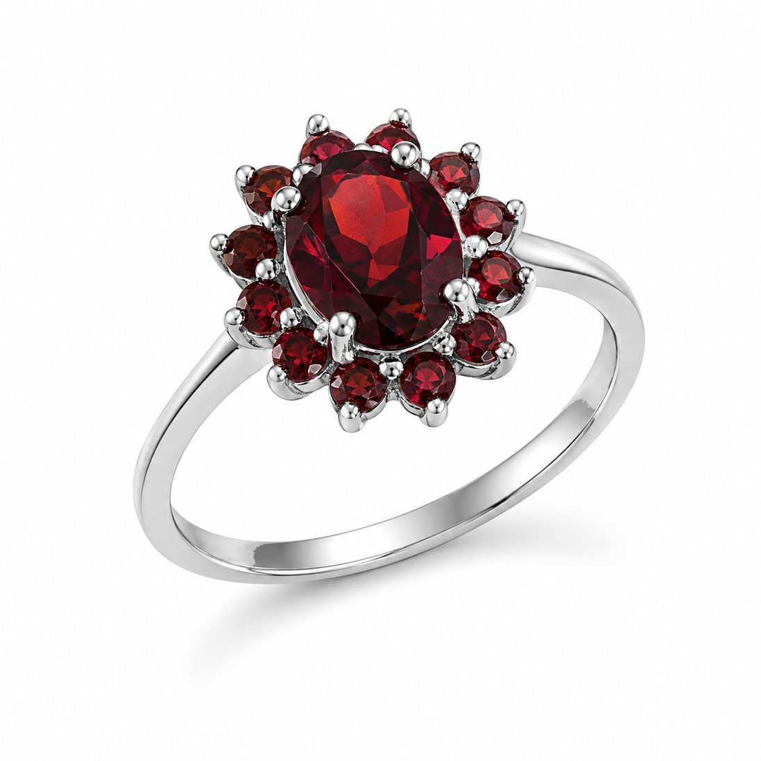 Garnet and Sterling Radiant Ring
