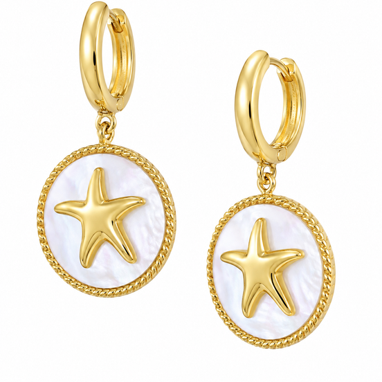 Mother of Pearl and Gold over Sterling Starfish Huggie-Hoop Earrings