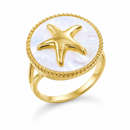 Mother of Pearl and Gold over Sterling Ring