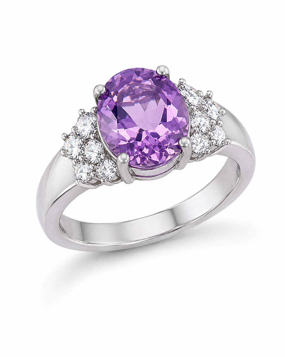 Faceted Amethyst CZ and Sterling Brilliant Ring