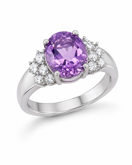 Faceted Amethyst CZ and Sterling Brilliant Ring