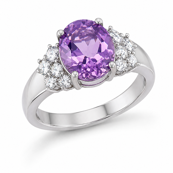 Faceted Amethyst CZ and Sterling Brilliant Ring