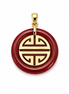 Red Jade and Gold over Sterling Longevity Pendant