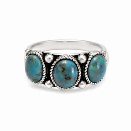 Turquoise and Antiqued Sterling Band Ring