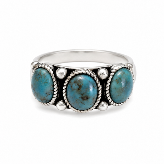 Turquoise and Antiqued Sterling Band Ring