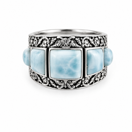 Larimar and Sterling All in a Row Ring