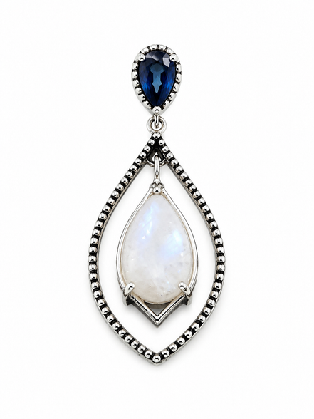 Rainbow Moonstone Blue Topaz and Sterling Pendant