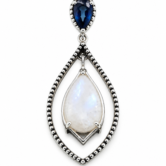 Rainbow Moonstone Blue Topaz and Sterling Pendant