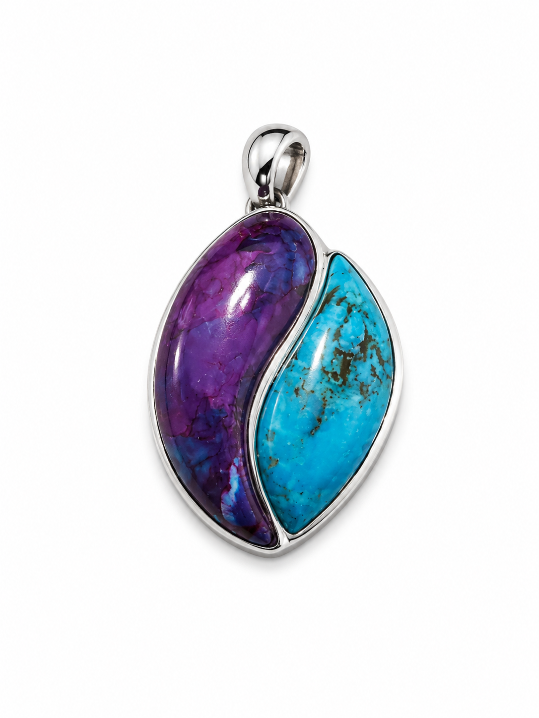 Multi-Color Turquoise and Sterling Wavy Pendant