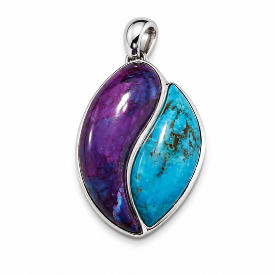 Multi-Color Turquoise and Sterling Wavy Pendant