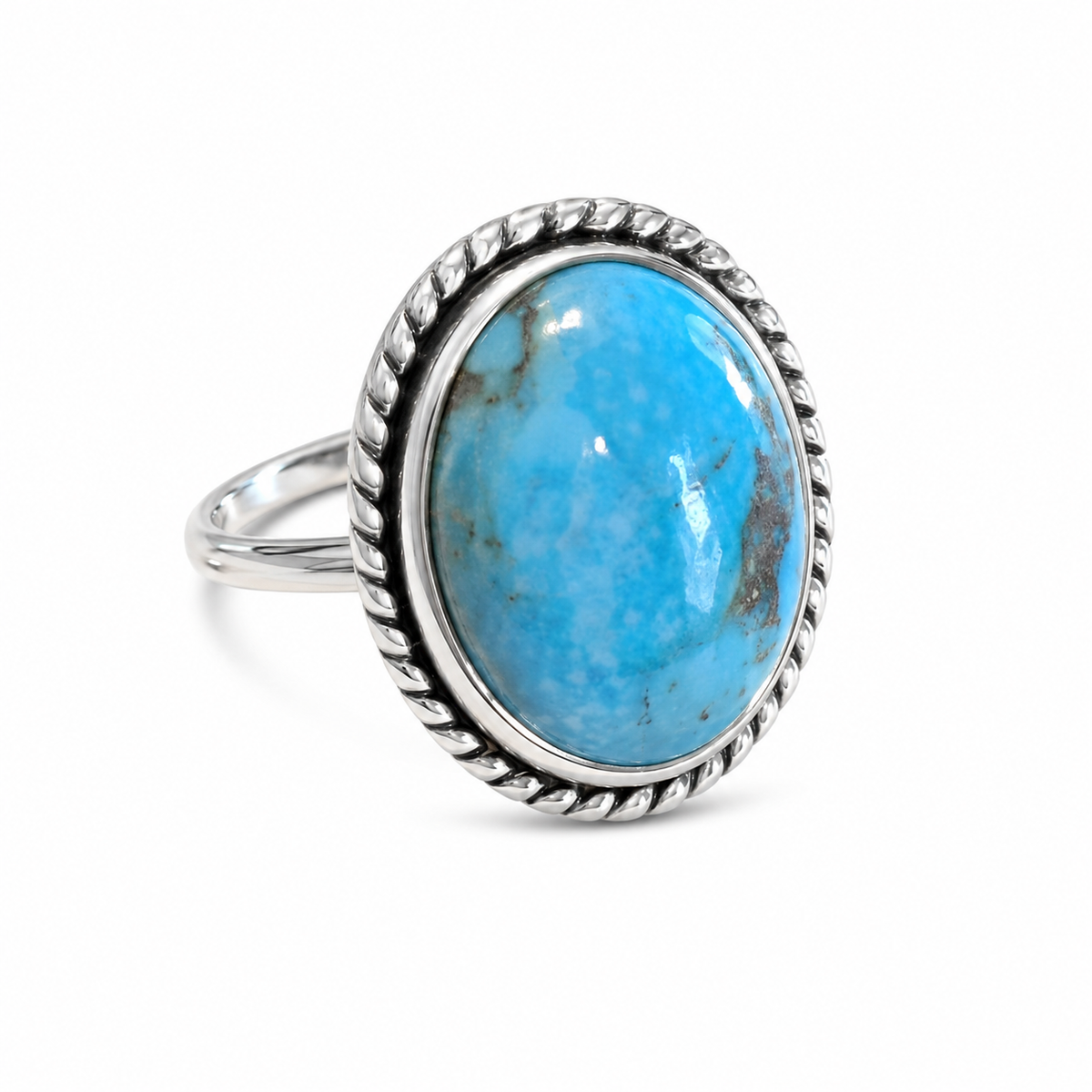Cabochon Turquoise and Antiqued Sterling Ring