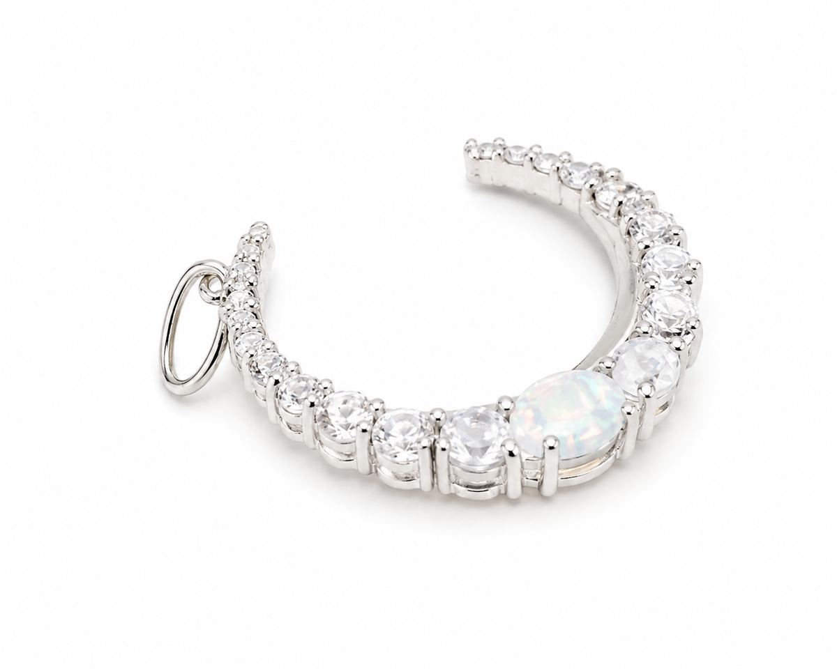 Rainbow Moonstone White Topaz and Sterling Pendant
