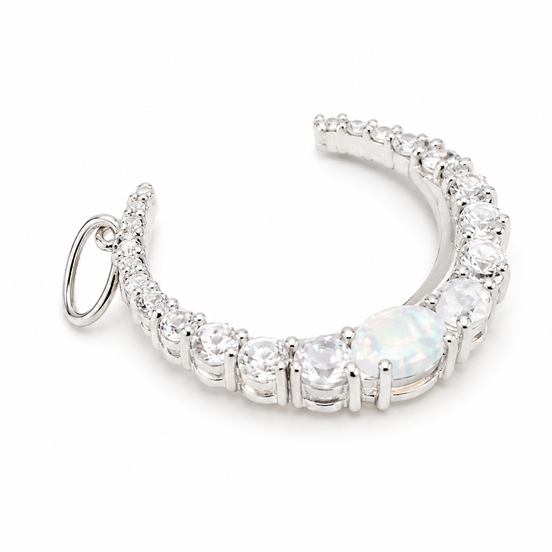 Rainbow Moonstone White Topaz and Sterling Pendant