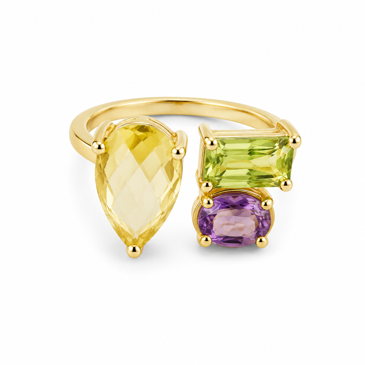 Multi Gemstone and Gold over Sterling Ring
