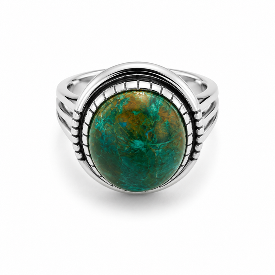 Cabochon Chrysocolla and Antiqued Sterling Ring